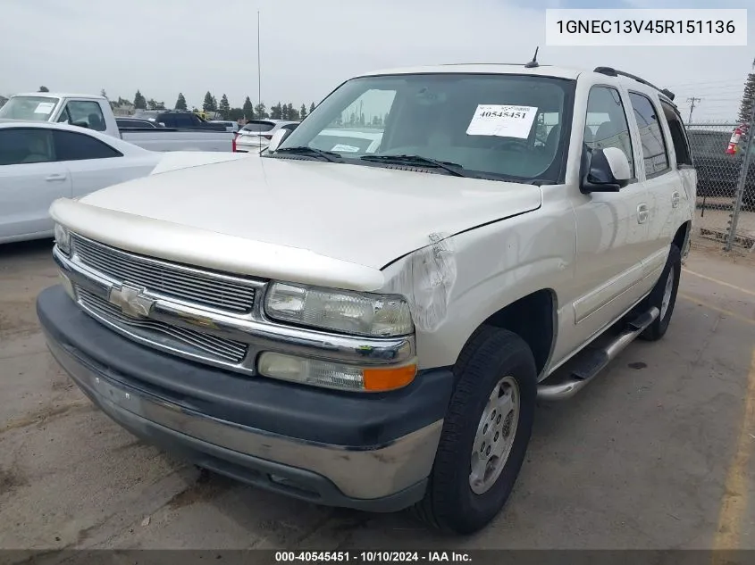 2005 Chevrolet Tahoe Ls VIN: 1GNEC13V45R151136 Lot: 40545451