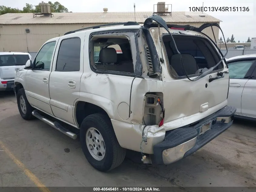 2005 Chevrolet Tahoe Ls VIN: 1GNEC13V45R151136 Lot: 40545451