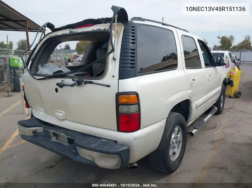 2005 Chevrolet Tahoe Ls VIN: 1GNEC13V45R151136 Lot: 40545451