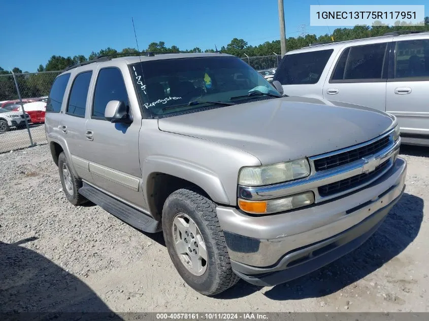 2005 Chevrolet Tahoe Lt VIN: 1GNEC13T75R117951 Lot: 40578161