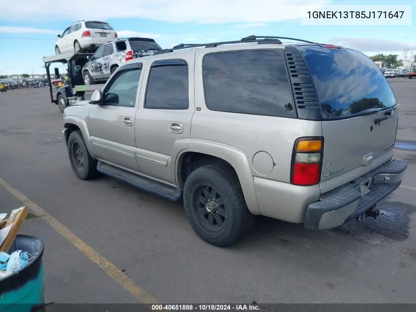 2005 Chevrolet Tahoe Lt VIN: 1GNEK13T85J171647 Lot: 40651888