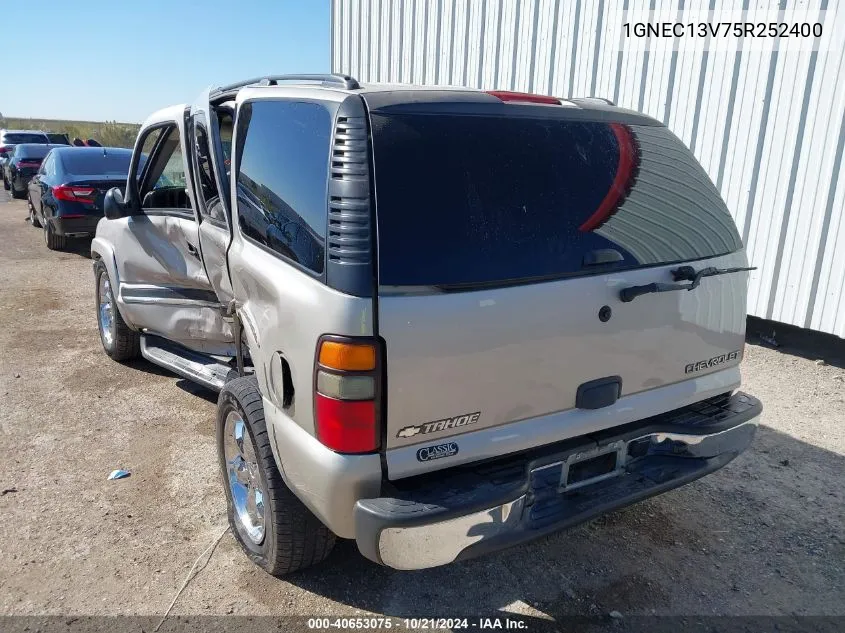 2005 Chevrolet Tahoe C1500 VIN: 1GNEC13V75R252400 Lot: 40653075