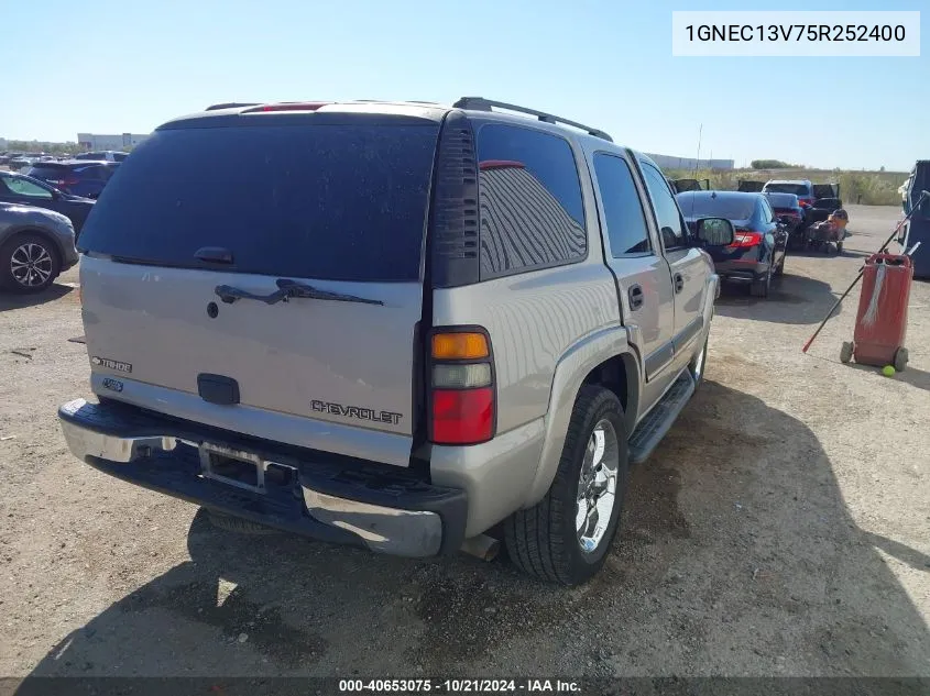 2005 Chevrolet Tahoe C1500 VIN: 1GNEC13V75R252400 Lot: 40653075