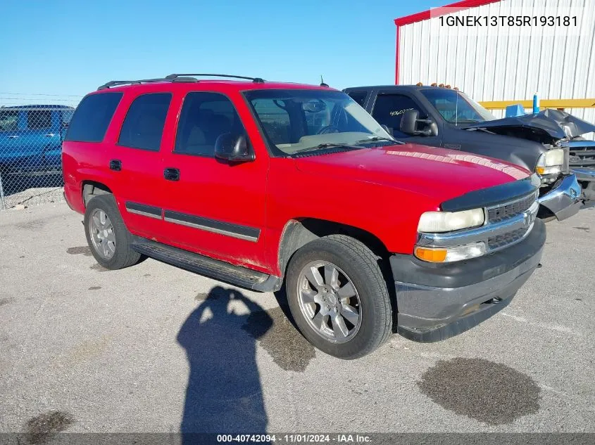 2005 Chevrolet Tahoe Lt VIN: 1GNEK13T85R193181 Lot: 40742094