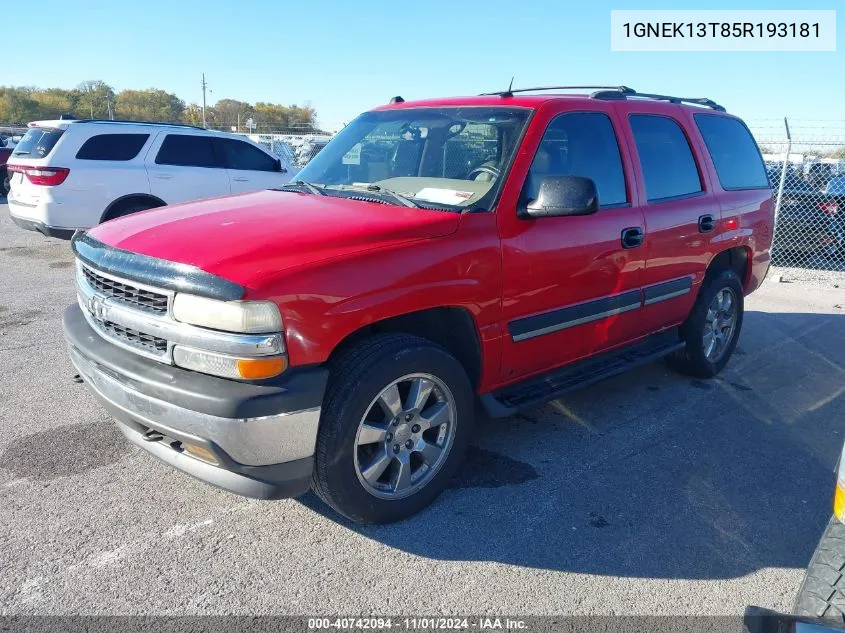 2005 Chevrolet Tahoe Lt VIN: 1GNEK13T85R193181 Lot: 40742094