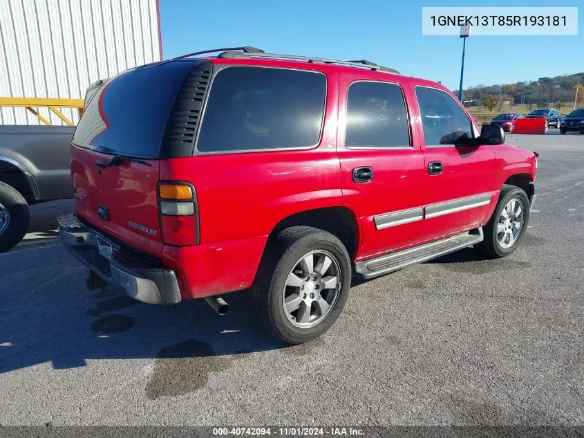 2005 Chevrolet Tahoe Lt VIN: 1GNEK13T85R193181 Lot: 40742094