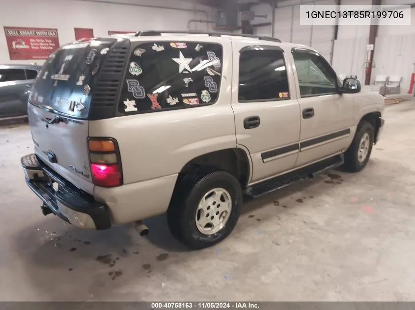 2005 Chevrolet Tahoe Ls VIN: 1GNEC13T85R199706 Lot: 40758163