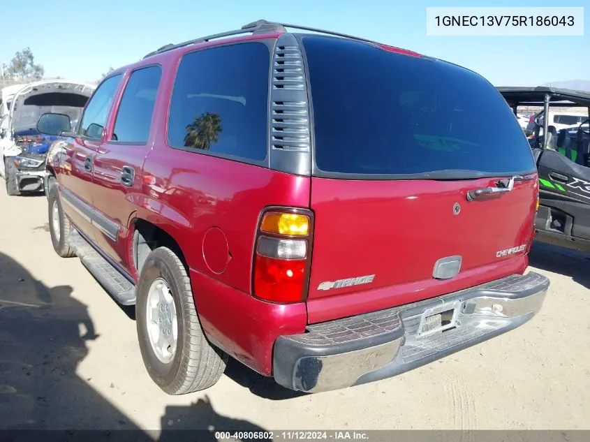 2005 Chevrolet Tahoe Ls VIN: 1GNEC13V75R186043 Lot: 40806802