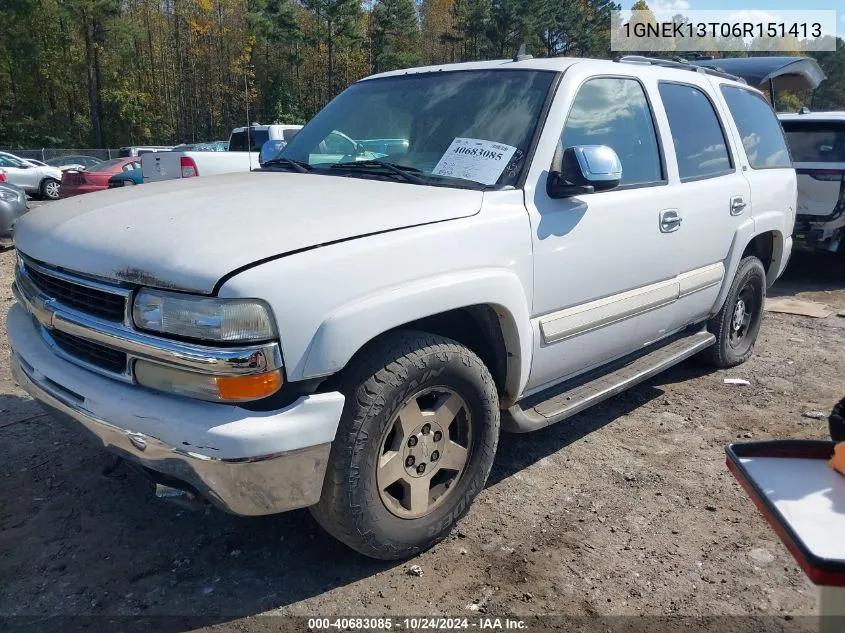 2006 Chevrolet Tahoe Lt VIN: 1GNEK13T06R151413 Lot: 40683085