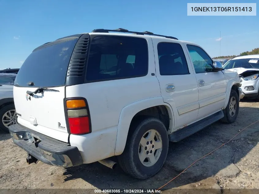 2006 Chevrolet Tahoe Lt VIN: 1GNEK13T06R151413 Lot: 40683085