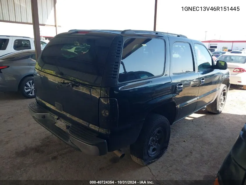 2006 Chevrolet Tahoe Ls VIN: 1GNEC13V46R151445 Lot: 40724354