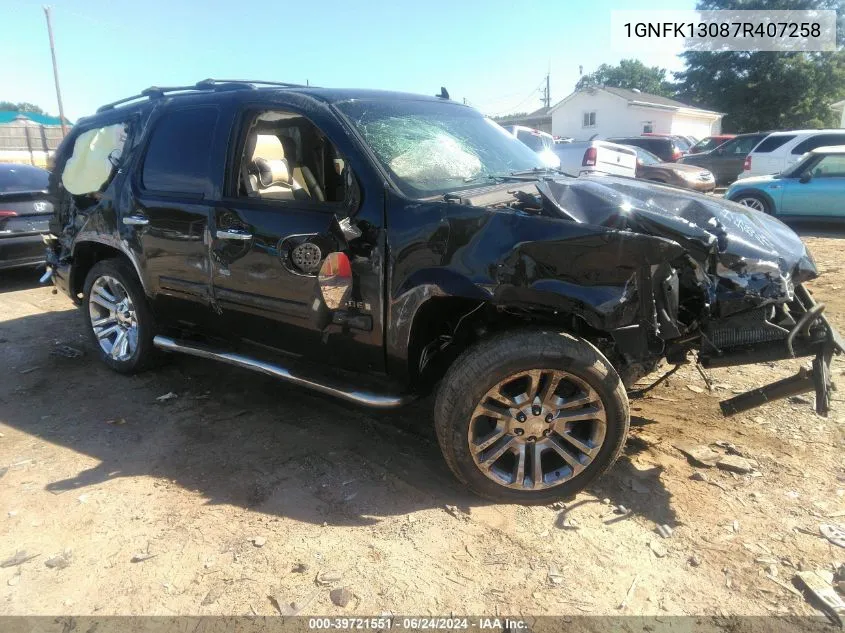 2007 Chevrolet Tahoe Ltz VIN: 1GNFK13087R407258 Lot: 39721551