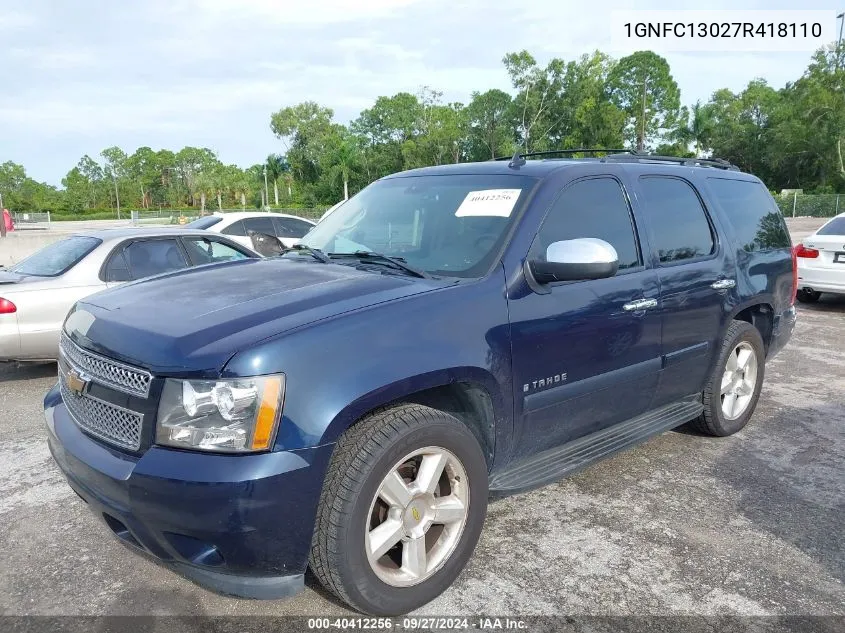 2007 Chevrolet Tahoe Ltz VIN: 1GNFC13027R418110 Lot: 40412256