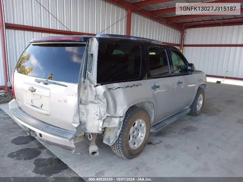 2007 Chevrolet Tahoe Ls VIN: 1GNFK13027J315187 Lot: 40535330