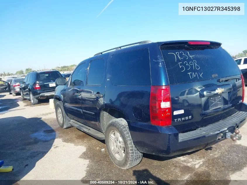 2007 Chevrolet Tahoe Ls VIN: 1GNFC13027R345398 Lot: 40589254