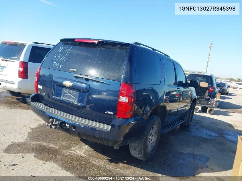 2007 Chevrolet Tahoe Ls VIN: 1GNFC13027R345398 Lot: 40589254