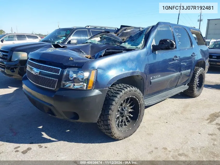 2007 Chevrolet Tahoe Lt VIN: 1GNFC13J07R192481 Lot: 40836674