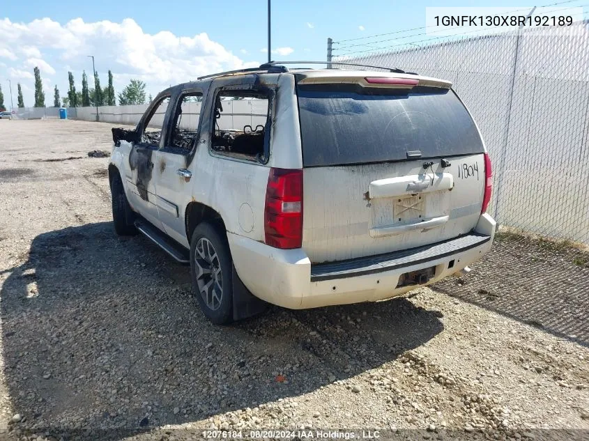 2008 Chevrolet Tahoe K1500 VIN: 1GNFK130X8R192189 Lot: 12076184