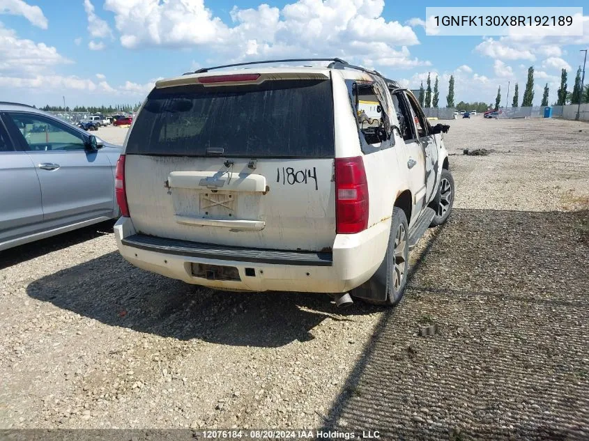 2008 Chevrolet Tahoe K1500 VIN: 1GNFK130X8R192189 Lot: 12076184