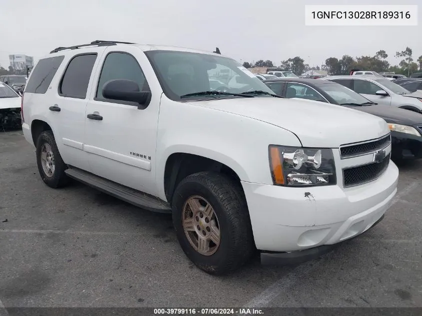 2008 Chevrolet Tahoe Ls VIN: 1GNFC13028R189316 Lot: 39799116