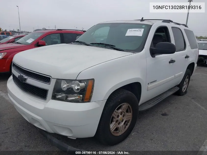 2008 Chevrolet Tahoe Ls VIN: 1GNFC13028R189316 Lot: 39799116