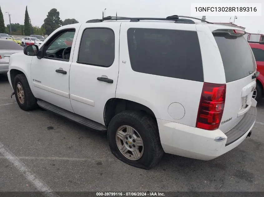 2008 Chevrolet Tahoe Ls VIN: 1GNFC13028R189316 Lot: 39799116