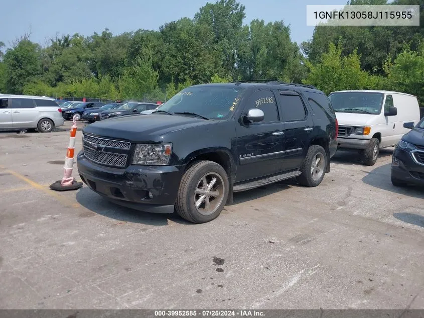 2008 Chevrolet Tahoe Ltz VIN: 1GNFK13058J115955 Lot: 39952585