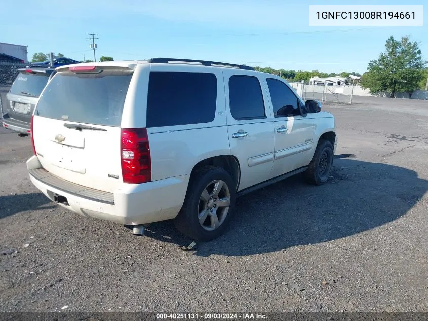 2008 Chevrolet Tahoe Ltz VIN: 1GNFC13008R194661 Lot: 40251131