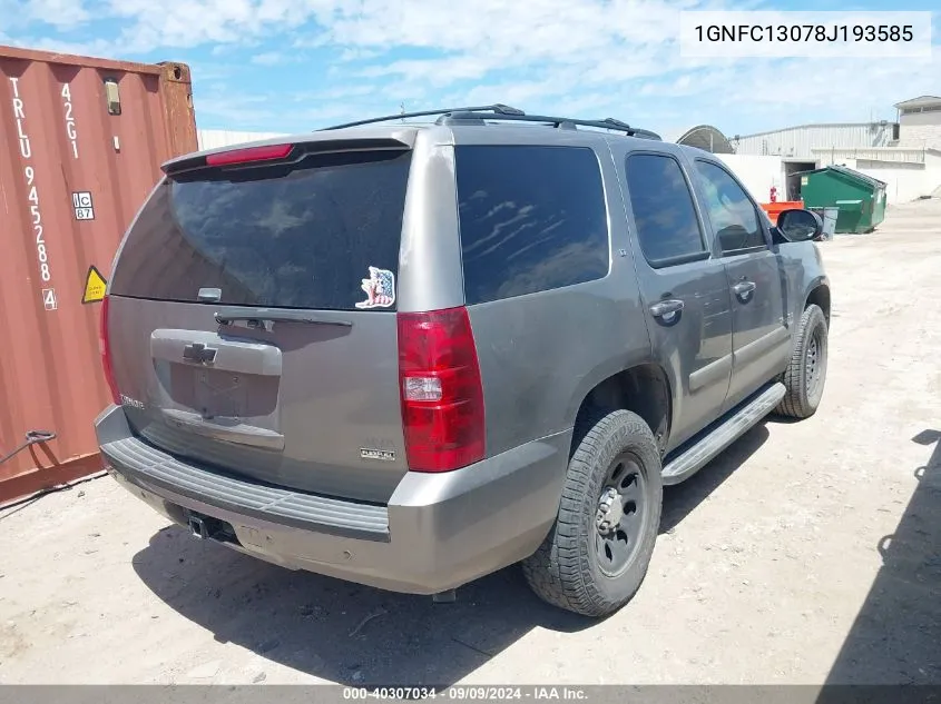 2008 Chevrolet Tahoe Lt VIN: 1GNFC13078J193585 Lot: 40307034