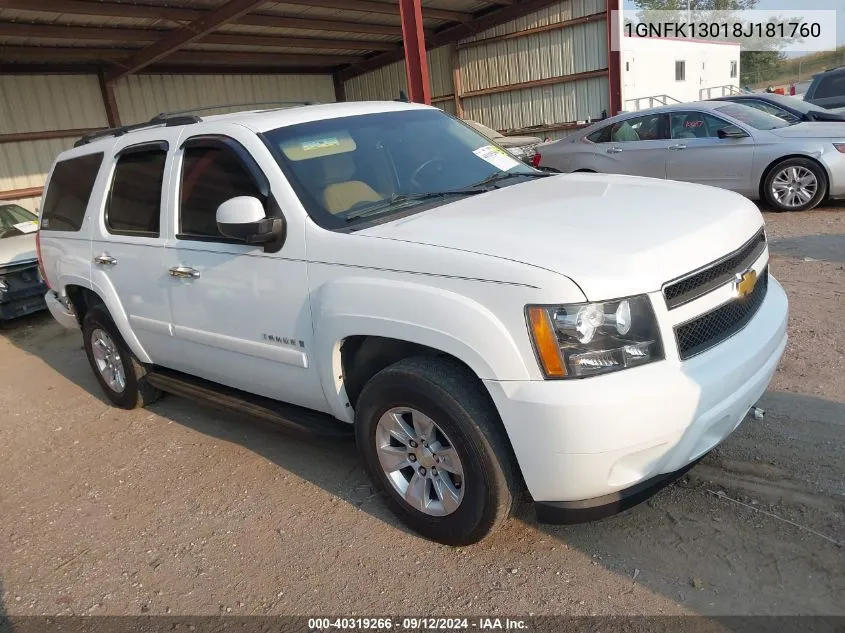 2008 Chevrolet Tahoe Lt VIN: 1GNFK13018J181760 Lot: 40319266