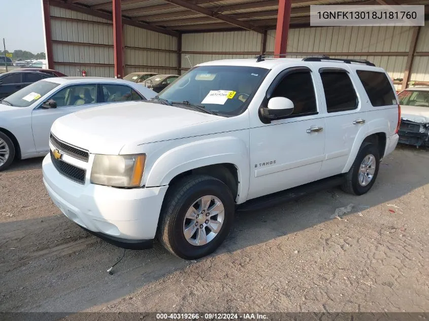 2008 Chevrolet Tahoe Lt VIN: 1GNFK13018J181760 Lot: 40319266