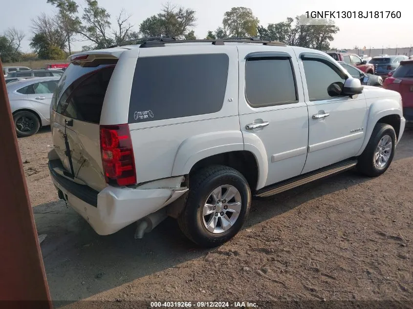 2008 Chevrolet Tahoe Lt VIN: 1GNFK13018J181760 Lot: 40319266