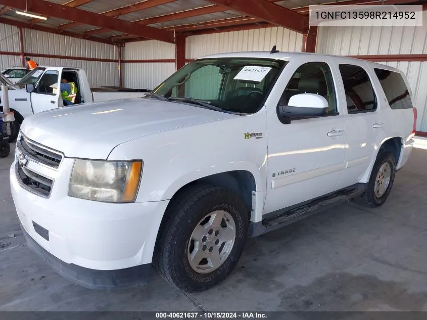 2008 Chevrolet Tahoe Hybrid VIN: 1GNFC13598R214952 Lot: 40621637