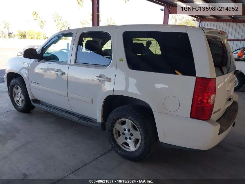 2008 Chevrolet Tahoe Hybrid VIN: 1GNFC13598R214952 Lot: 40621637