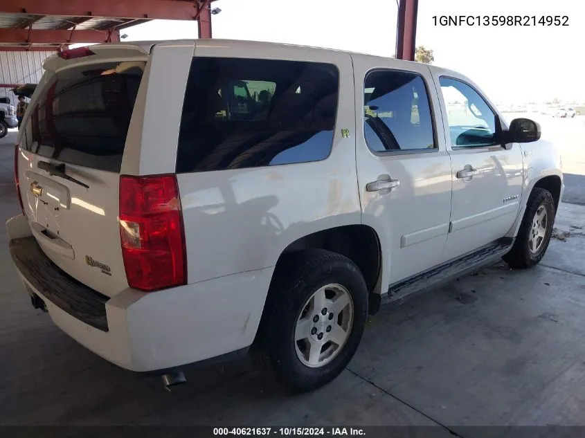 2008 Chevrolet Tahoe Hybrid VIN: 1GNFC13598R214952 Lot: 40621637