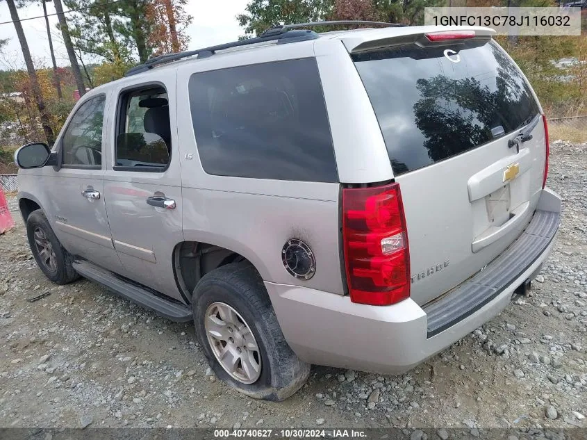 2008 Chevrolet Tahoe Ls VIN: 1GNFC13C78J116032 Lot: 40740627