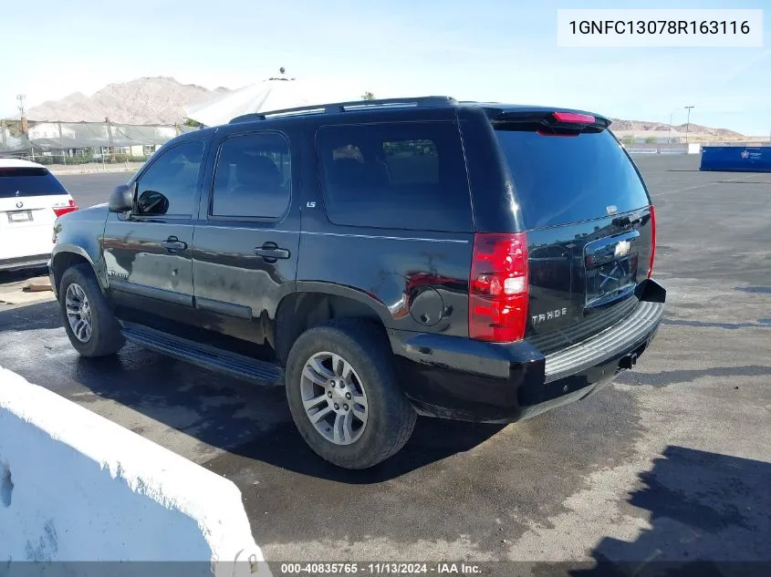 2008 Chevrolet Tahoe Ls VIN: 1GNFC13078R163116 Lot: 40835765