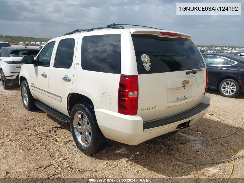 2010 Chevrolet Tahoe Ltz VIN: 1GNUKCE03AR124192 Lot: 39781874