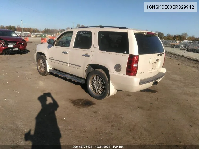 2011 Chevrolet Tahoe Ltz VIN: 1GNSKCE03BR329942 Lot: 40725123