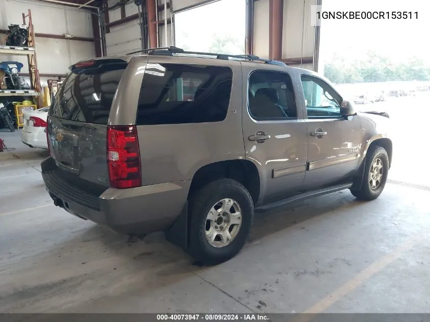 1GNSKBE00CR153511 2012 Chevrolet Tahoe K1500 Lt