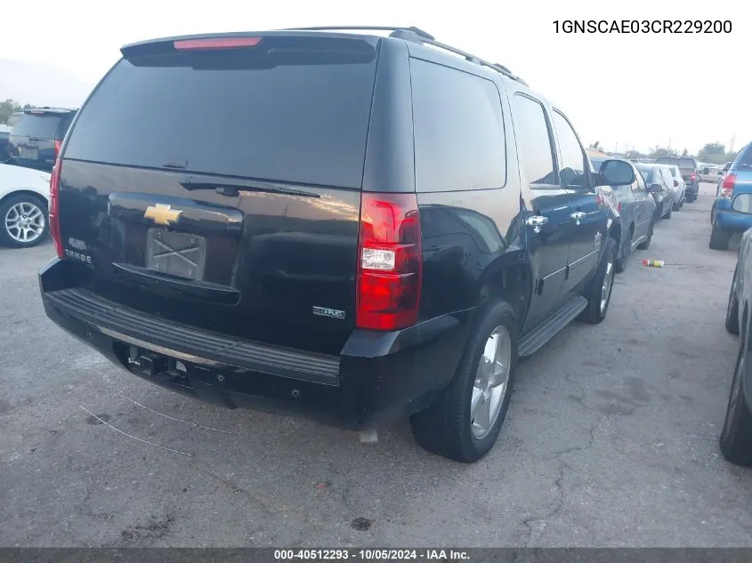 2012 Chevrolet Tahoe Ls VIN: 1GNSCAE03CR229200 Lot: 40512293