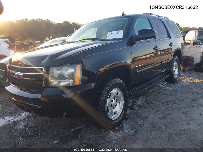 2012 Chevrolet Tahoe Lt VIN: 1GNSCBE0XCR316632 Lot: 40626888