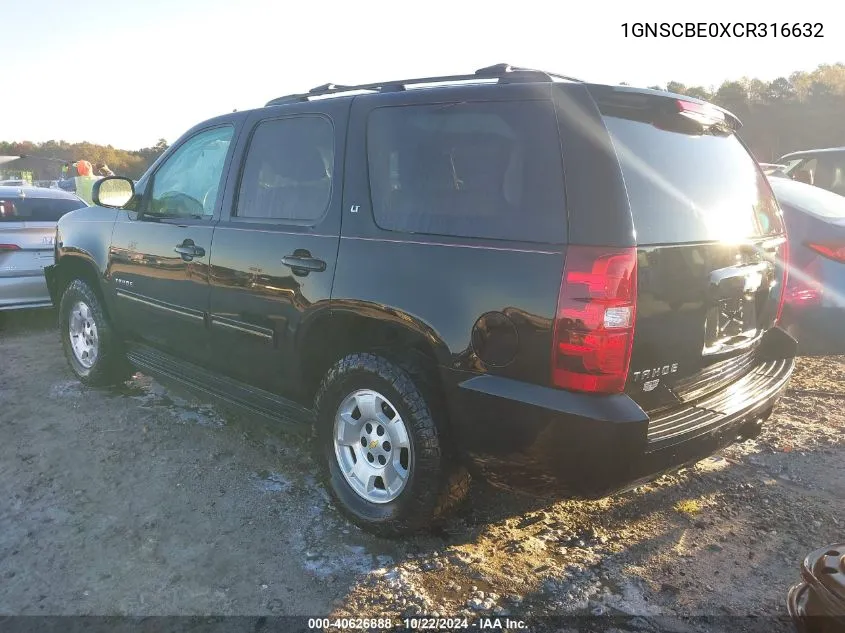 2012 Chevrolet Tahoe Lt VIN: 1GNSCBE0XCR316632 Lot: 40626888