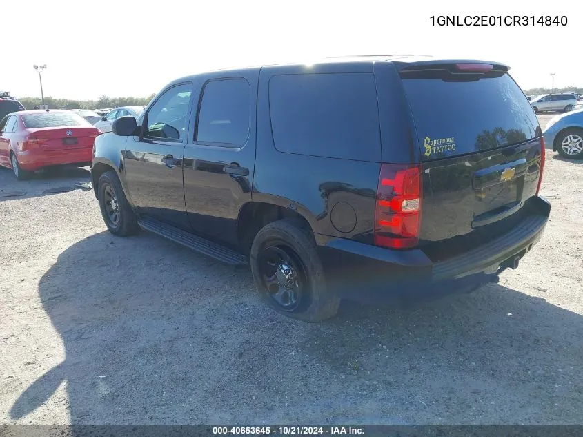 2012 Chevrolet Tahoe Police VIN: 1GNLC2E01CR314840 Lot: 40653645