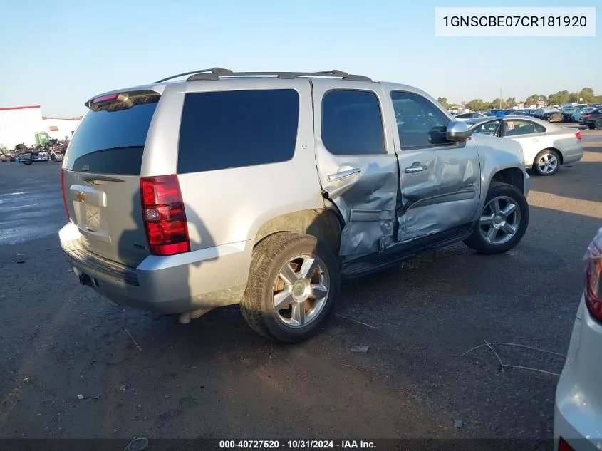 2012 Chevrolet Tahoe Lt VIN: 1GNSCBE07CR181920 Lot: 40727520