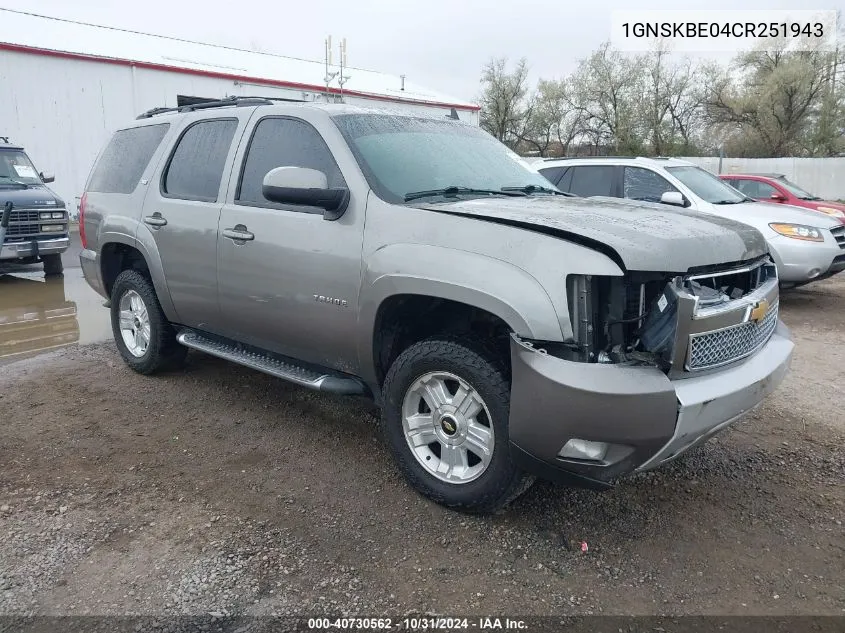 2012 Chevrolet Tahoe Lt VIN: 1GNSKBE04CR251943 Lot: 40730562