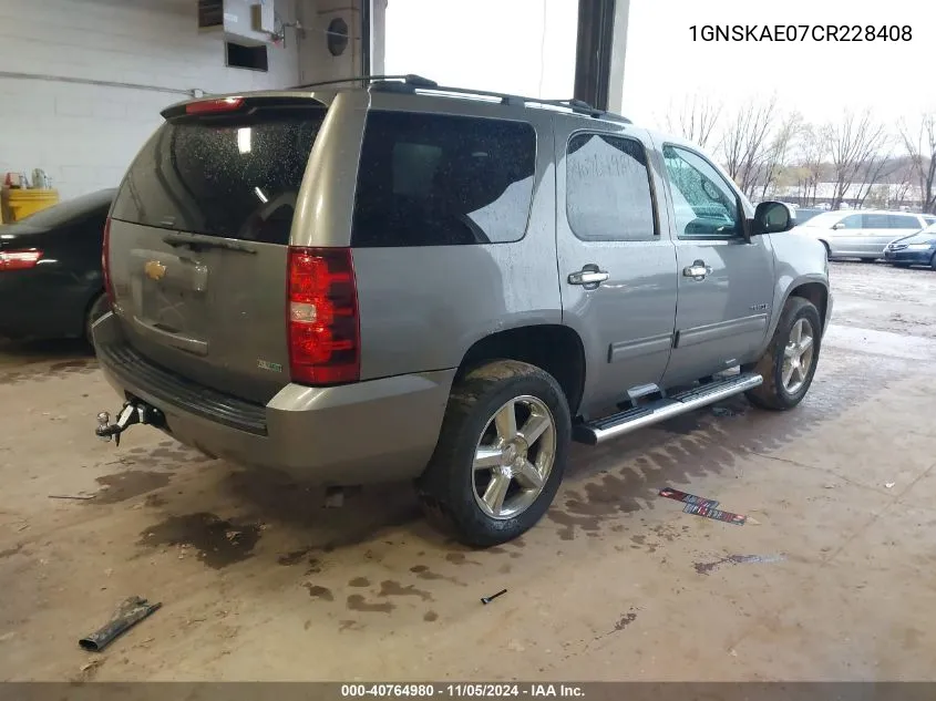 2012 Chevrolet Tahoe Ls VIN: 1GNSKAE07CR228408 Lot: 40764980