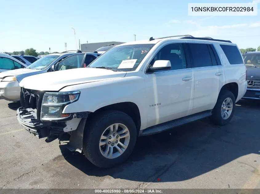 2015 Chevrolet Tahoe Lt VIN: 1GNSKBKC0FR202984 Lot: 40025980