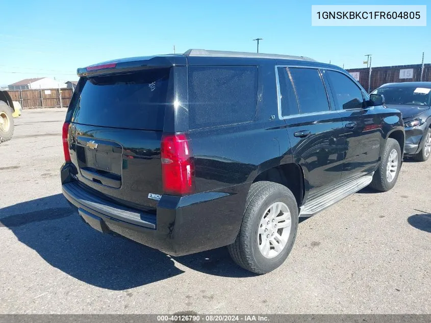 2015 Chevrolet Tahoe K1500 Lt VIN: 1GNSKBKC1FR604805 Lot: 40126790