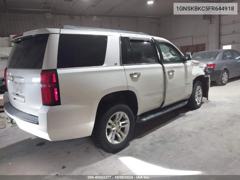 2015 Chevrolet Tahoe K1500 Lt VIN: 1GNSKBKC5FR644918 Lot: 40552377